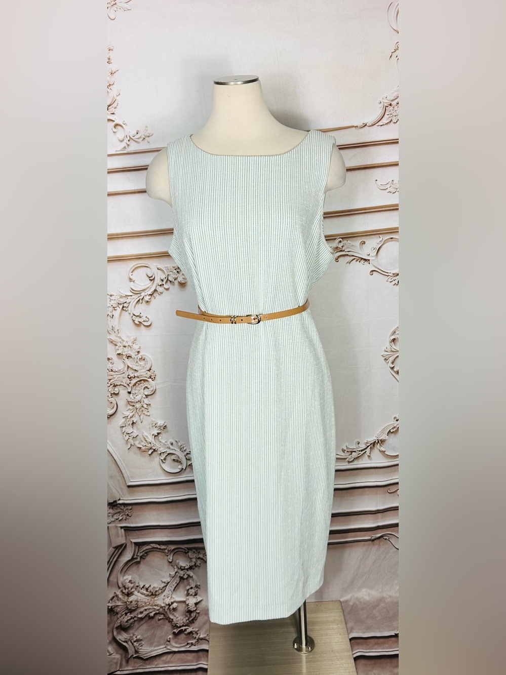 Preston & York Mint Green Sleeveless Sheath Dress with Belt - Picture 2 of 16